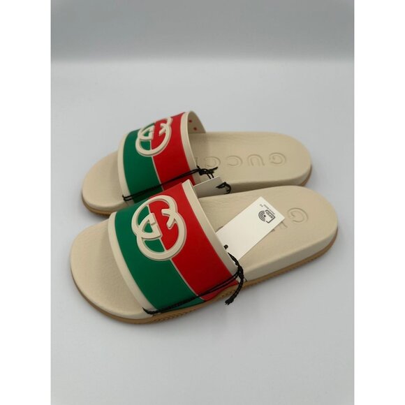 Gucci Unisex Rubber GG Logo Interlock Slide Monogram Sandals 655461 EU38 - Picture 3 of 10